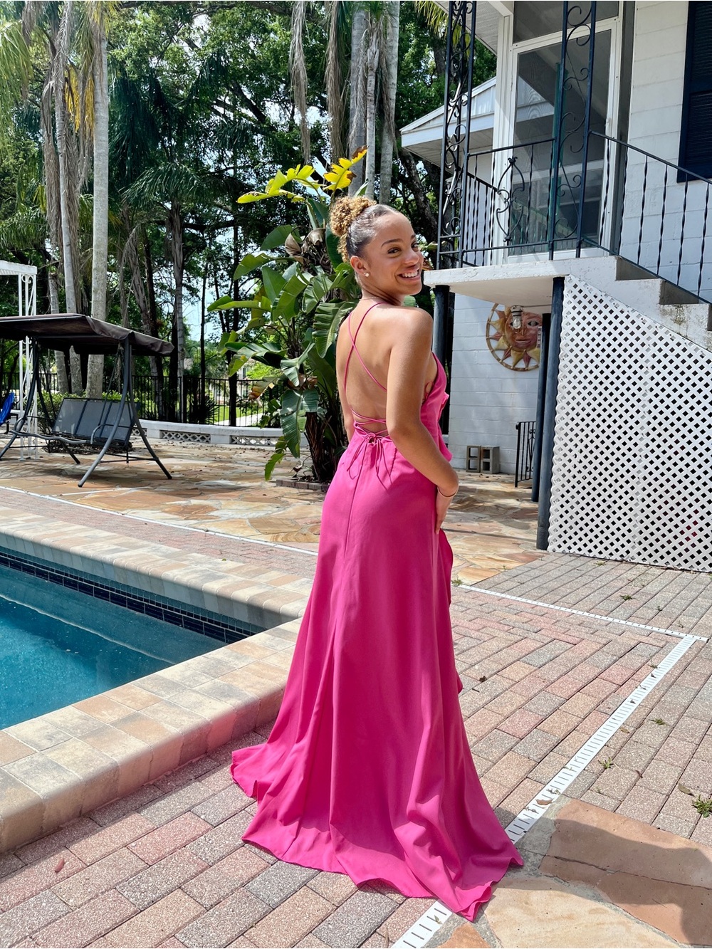 Hot Pink Ruffle Slit Gown - Picture 3 of 5